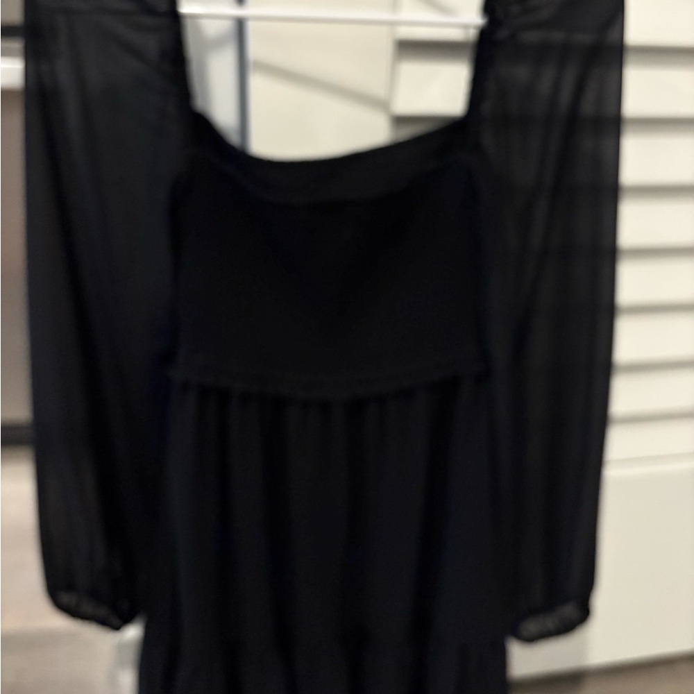 Aritzia Elegant Black Sheer Long Sleeve Dress